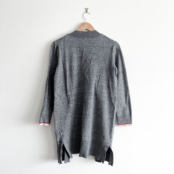 Roots Cabin Shawl Open Cardigan Side Slits Pockets Women's M Black White Heather - Picture 2 of 8